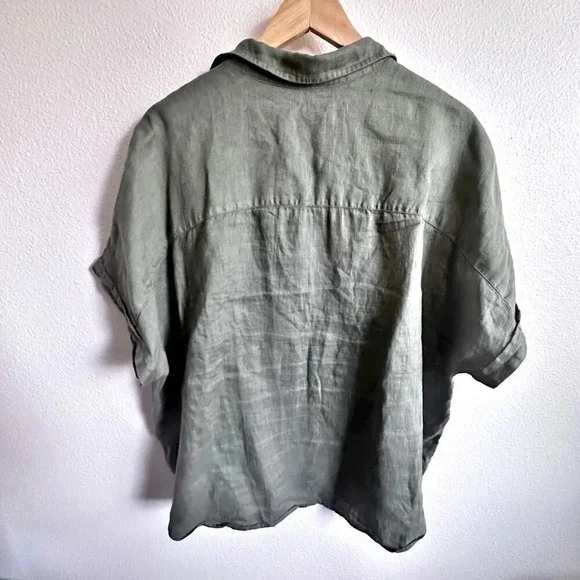 GRAYSON | Olive Green 100% Linen Half Button Tunic Style Top | Size 5, XL - Picture 5 of 7